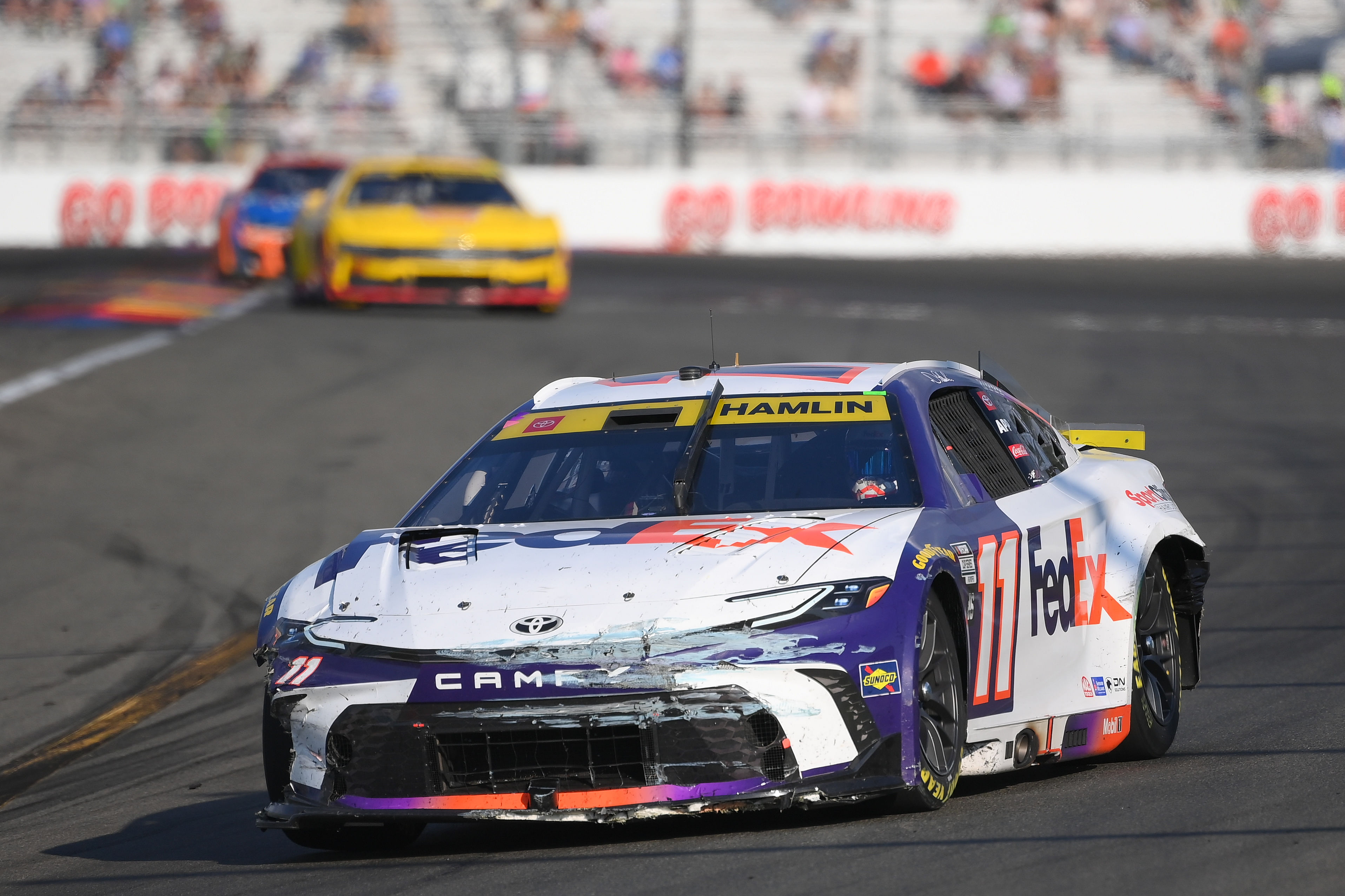 Denny Hamlin (11) drives during the Go Bowling at The Glen at Watkins Glen International. Mandatory Credit: Rich Barnes-Imagn Images